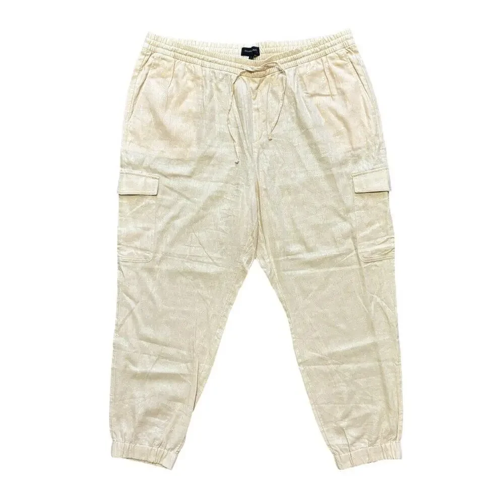 NEW BANANA REPUBLIC Linen Blend Cargo Joggers in Wheat SZ XL